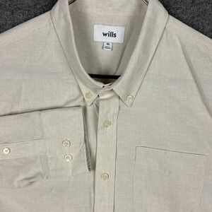 Wills Shirt Mens XL Natural‎ Beige Linen Blend Wrinkle Free Long Sleeve Button
